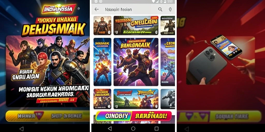 Screenshot menunjukkan permainan slot yang beragam dengan grafis menarik.